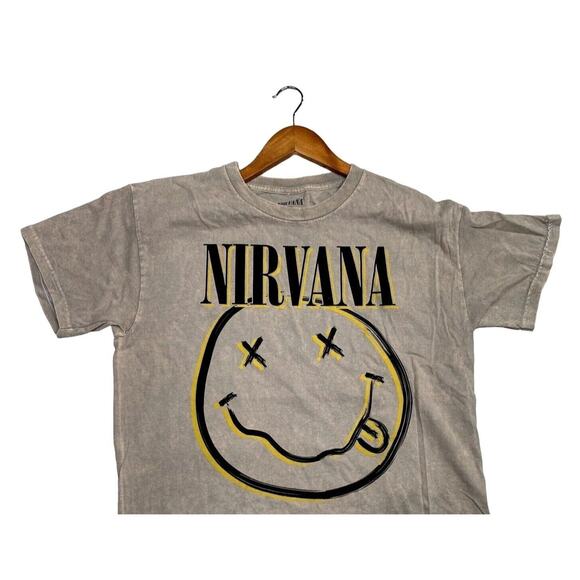 Nirvana Nevermind Smiley Short Sleeve Unisex Band T Shirt Crew Neck XL Brown - Picture 3 of 15